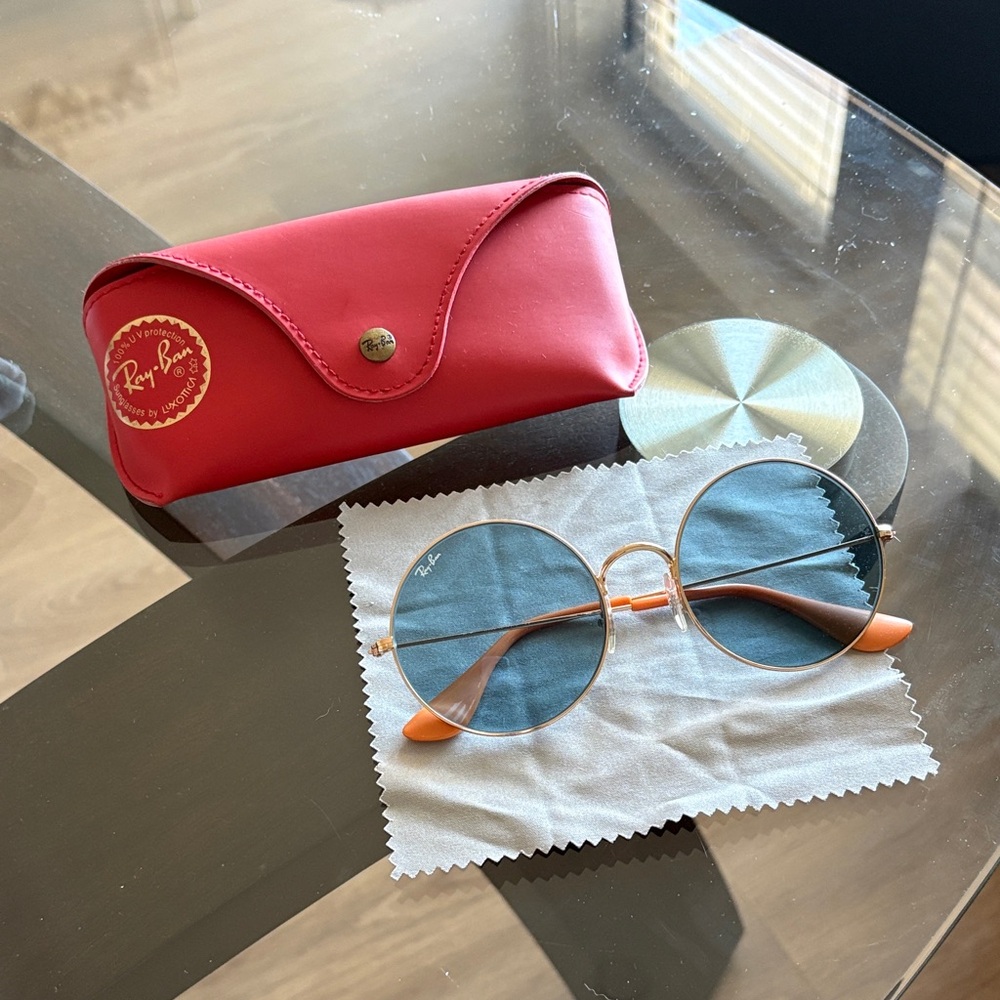 Ray-Ban Round Glasses with Red Case and Orange Accents